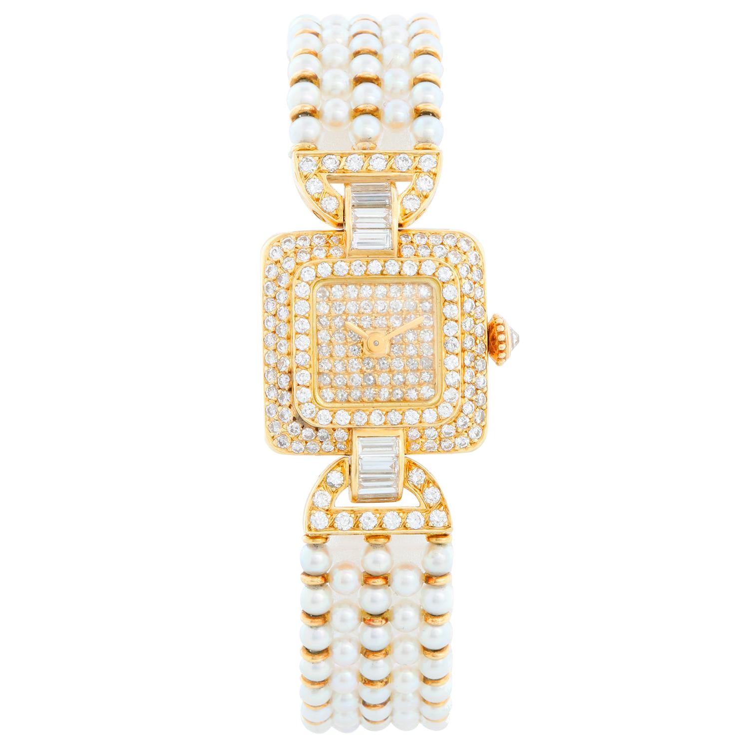Cartier Classique Damenuhr mit Perlen und Diamanten