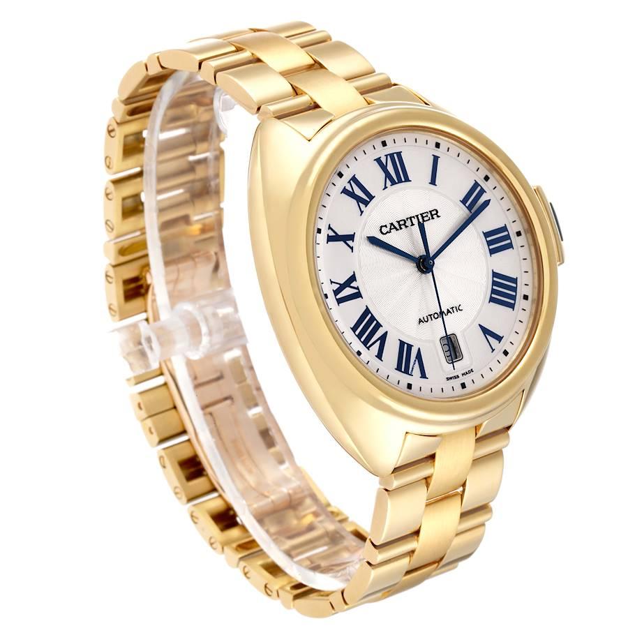 Cartier Cle 18K Yellow Gold Automatic Silver Dial Mens Watch WGCL0003 In Excellent Condition In Atlanta, GA
