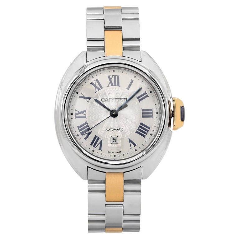 Cartier Cle De Steel 18k Gold Silver Dial Automatic Ladies Watch ...