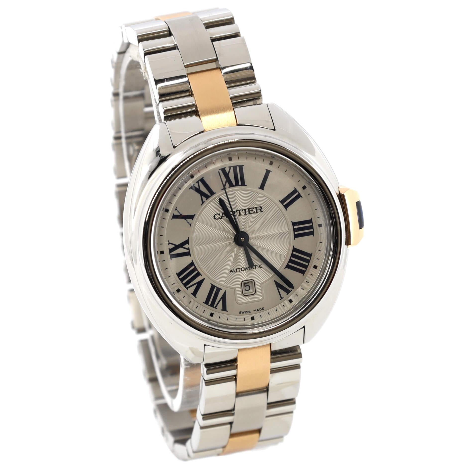 Cartier Cle de Cartier Automatic Watch Stainless Steel and Rose Gold 31 In Good Condition For Sale In New York, NY