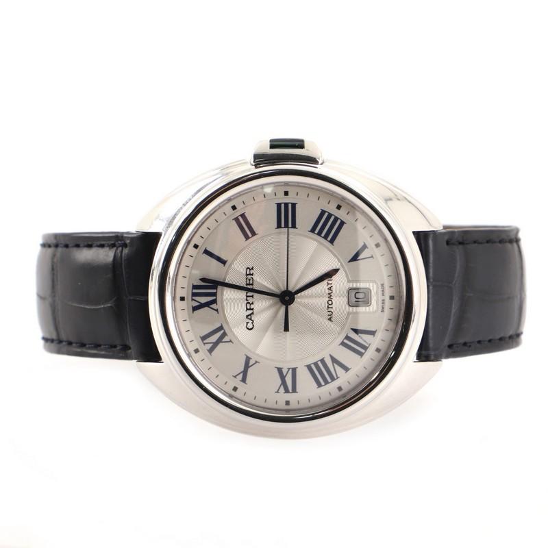 Cartier Cle de Cartier Automatic Watch White Gold and Alligator 40 In Good Condition In New York, NY