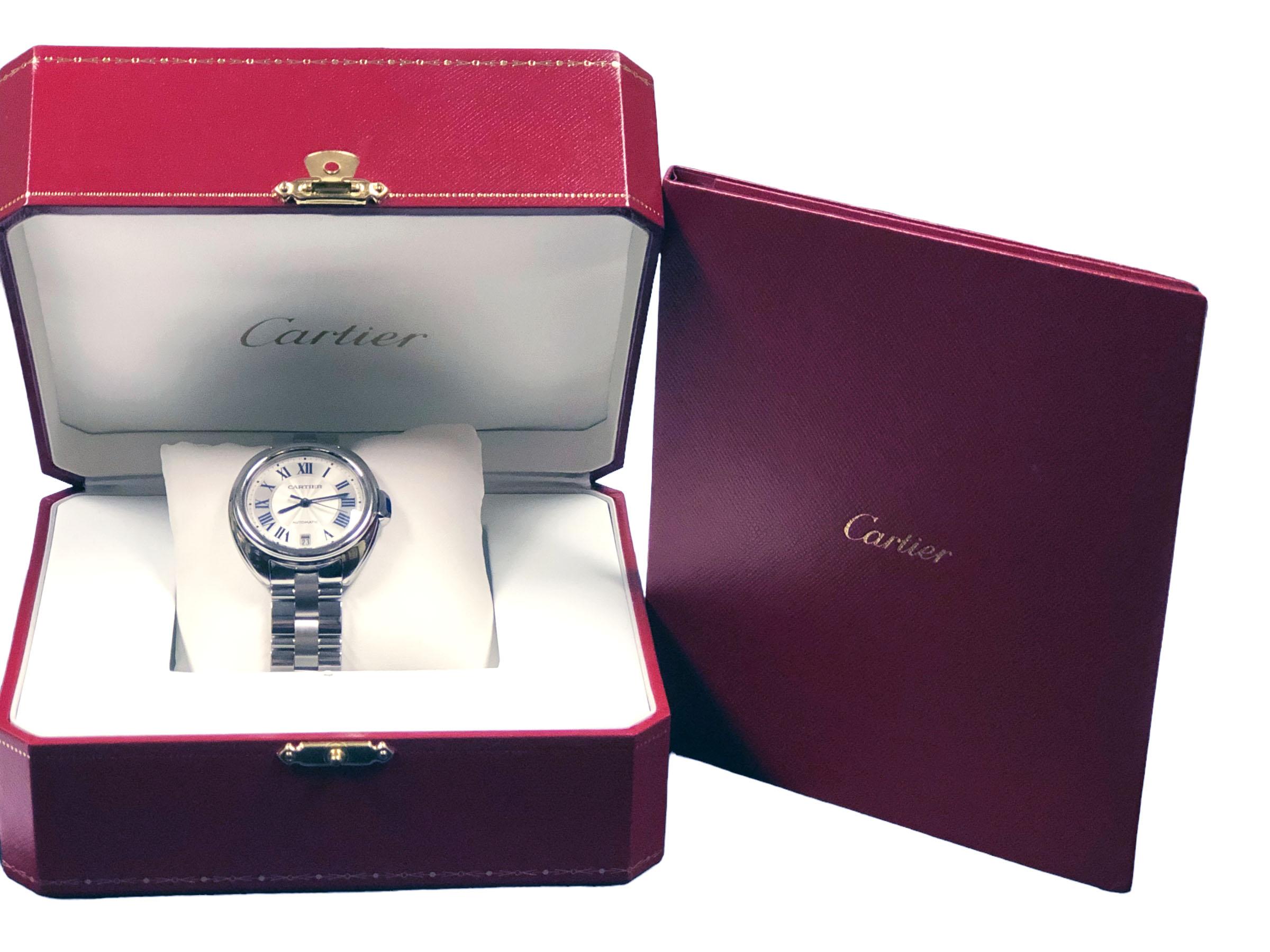 Women's or Men's Cartier Cle De Cartier Mid Size Steel Self Winding Wrist Watch For Sale