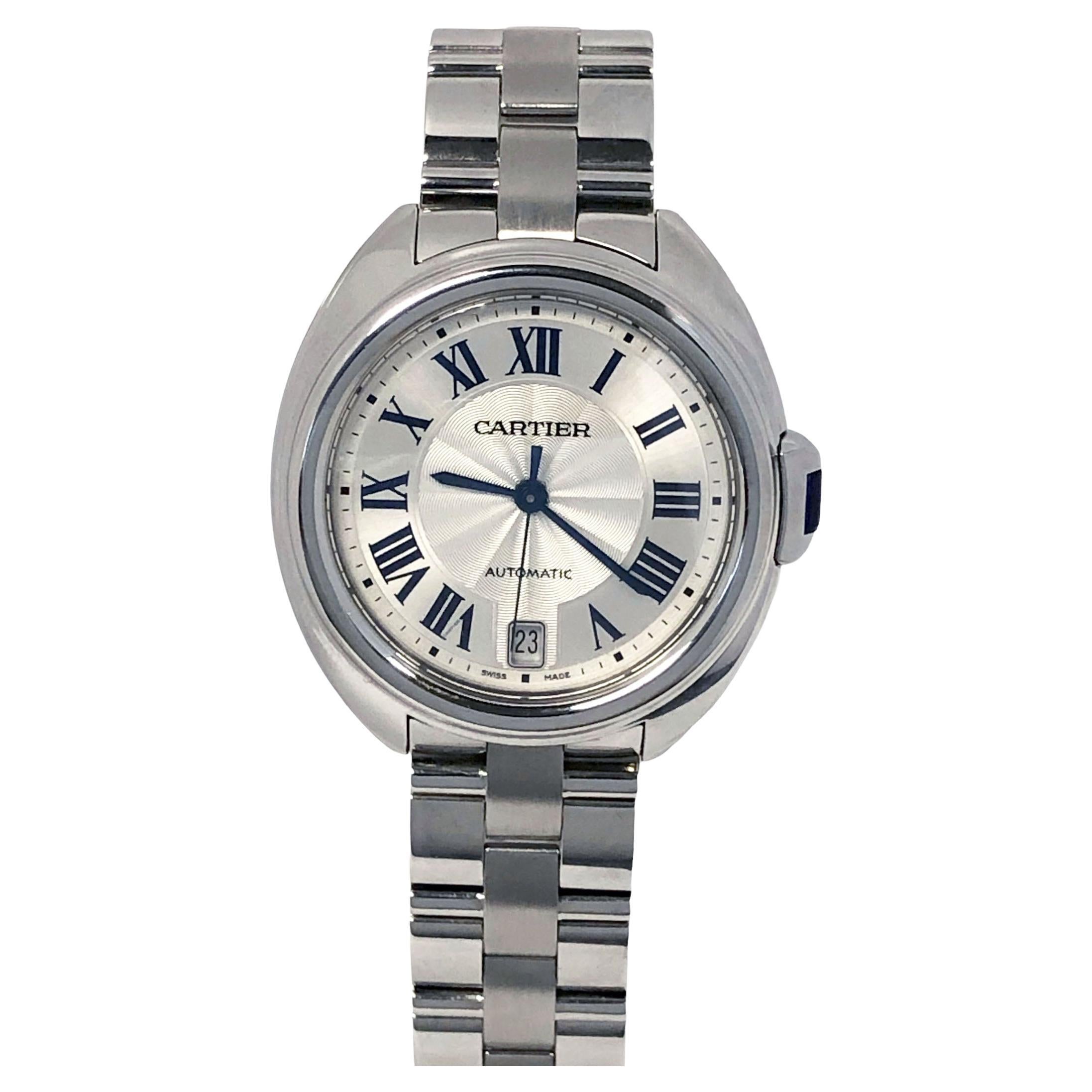 Cartier Cle De Cartier Mid Size Steel Self Winding Wrist Watch For Sale