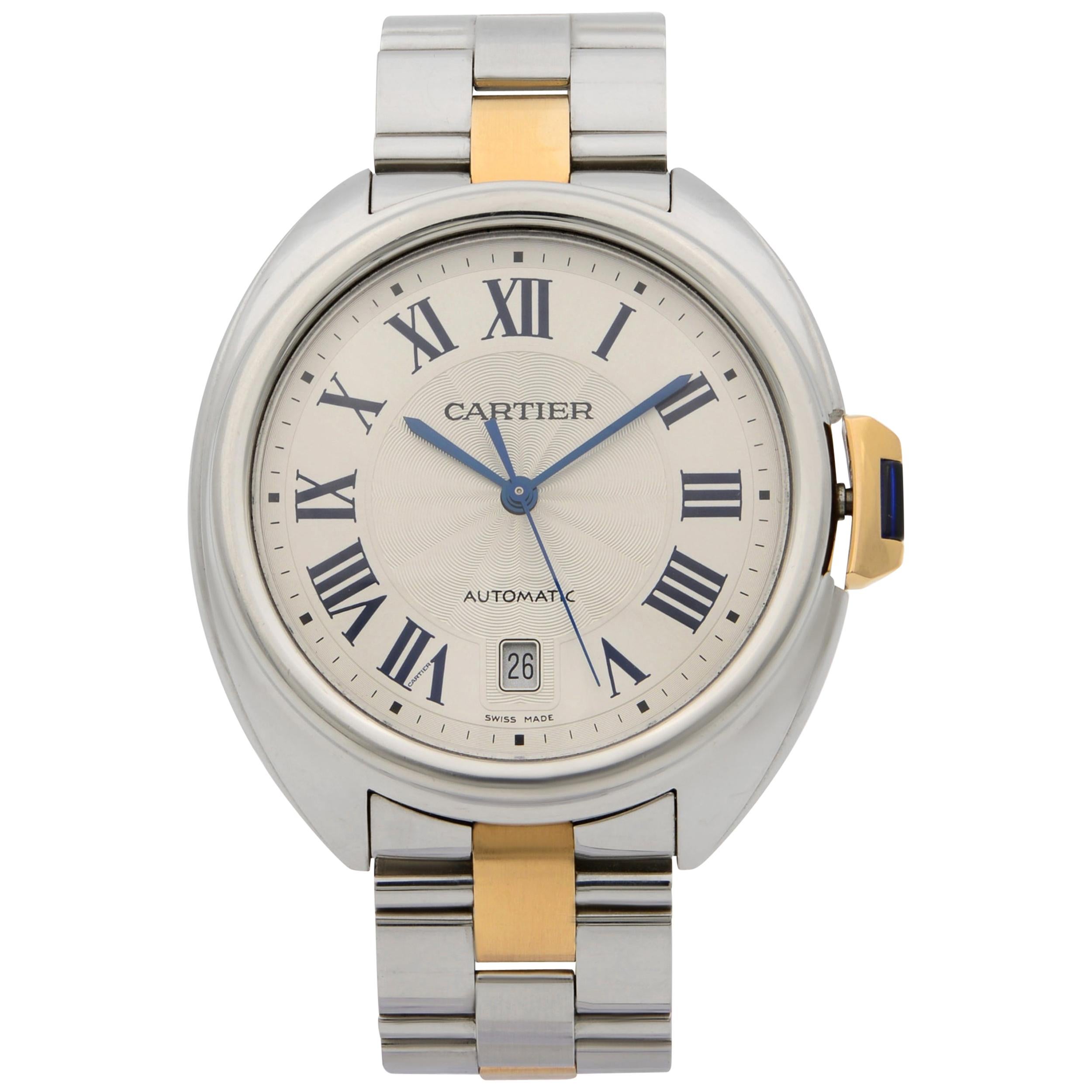 Cartier Cle De Cartier Steel Date 18k Rose Gold Silver Dial Men's Watch W2CL0002