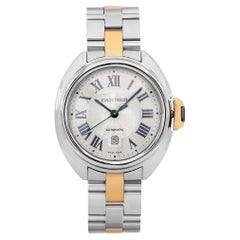 Cartier Cle De Steel 18k Gold Silver Dial Automatic Ladies Watch W2CL0004