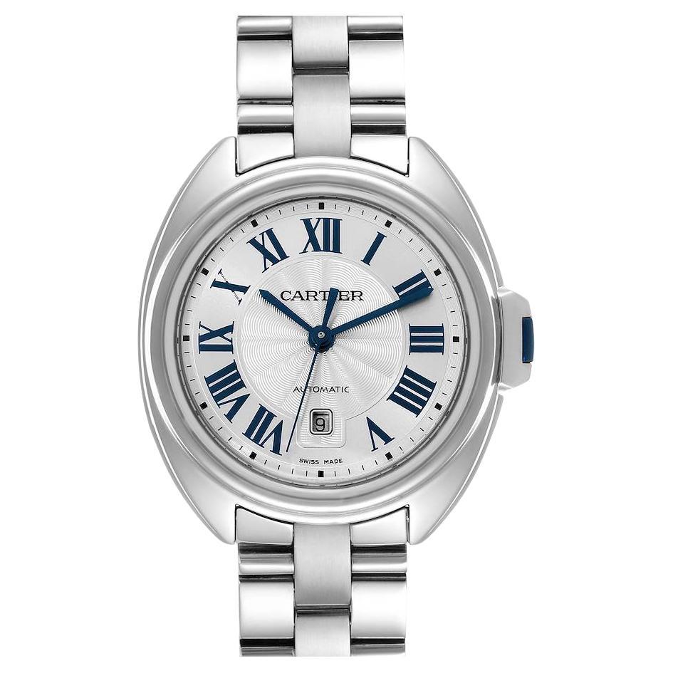 Cartier Cle Silver Guilloche Dial Automatic Steel Ladies Watch WSCL0005