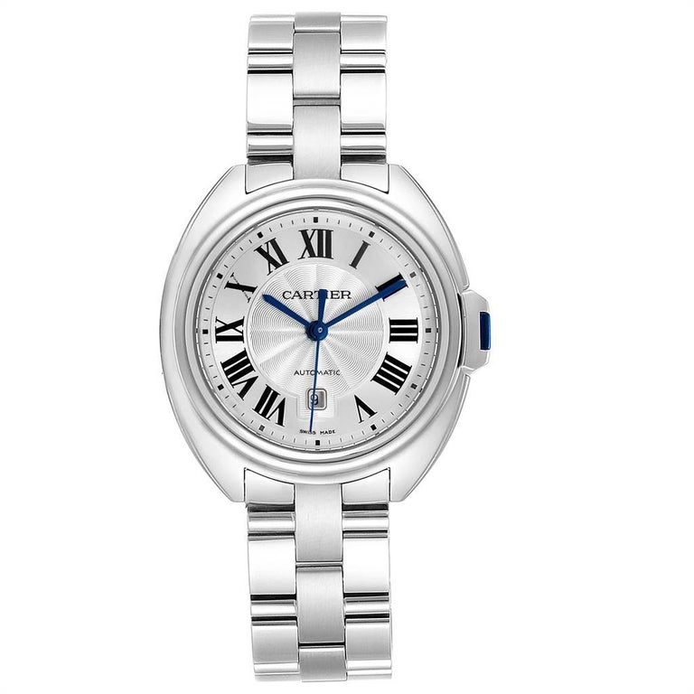 Cartier Cle Silver Guilloche Dial Automatic Steel Ladies Watch WSCL0005 ...