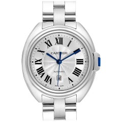 Cartier Cle Silver Guilloche Dial Automatic Steel Ladies Watch WSCL0005