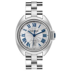 Cartier Cle Silver Guilloche Dial Automatic Steel Ladies Watch WSCL0005