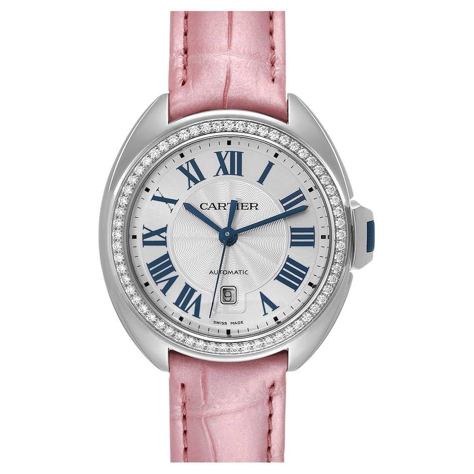 Cartier Cle Silver Guilloche Dial Automatic Steel Ladies Watch WSCL0005