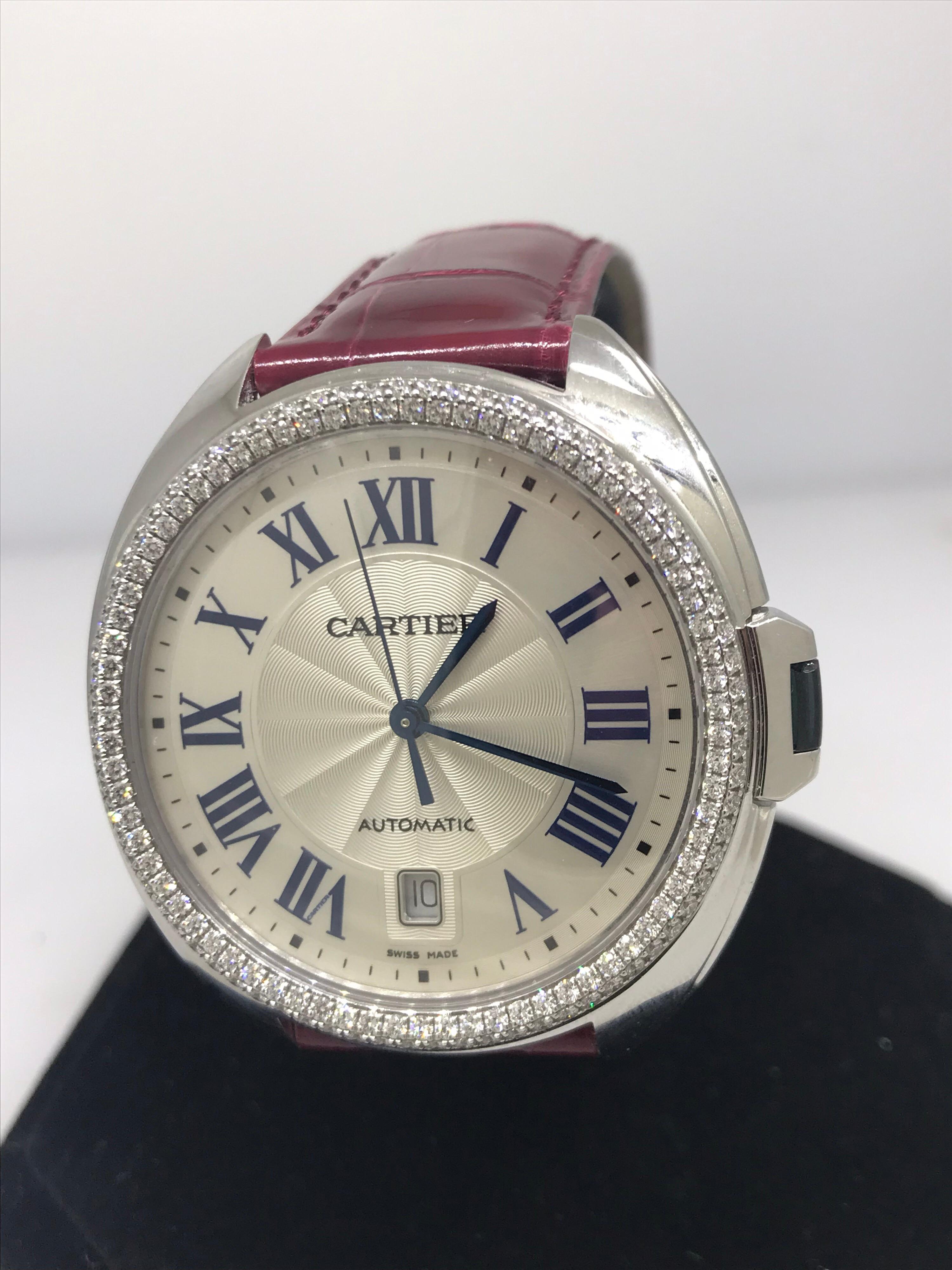 Women's or Men's Cartier Cle White Gold Diamond Bezel Automatic Ladies Watch WJCL0011 Brand New For Sale