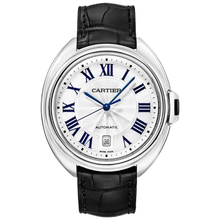 Pre-owned Clé de Cartier wristwatch (ref. WGCL0005), featuring the Cartier Caliber 1847 MC mechanical automatic movement; silvered, flinqué sunray effect dial with Roman numerals & blued-steel, sword-shaped hands; date aperture at 6 o'clock; center