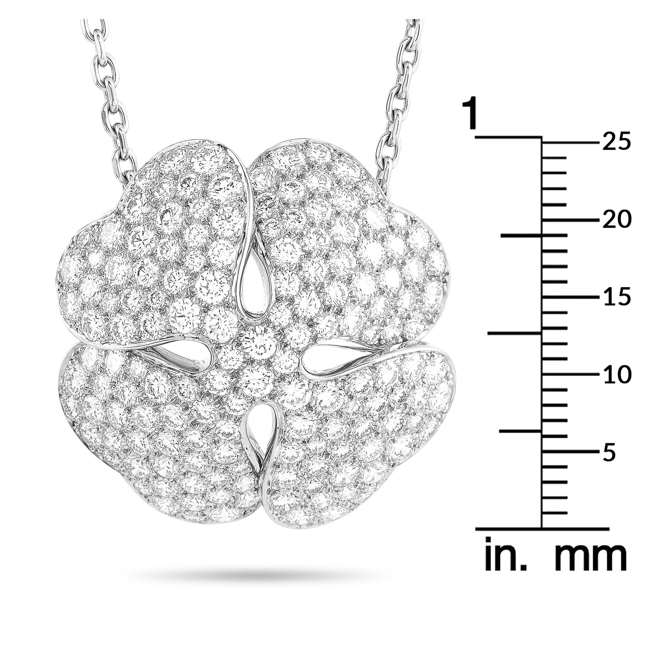 Women's Cartier Clover 18 Karat White Gold 7.00 Carat Diamond Pendant Necklace