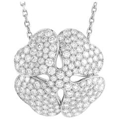 Cartier Clover 18 Karat White Gold 7.00 Carat Diamond Pendant Necklace