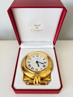 Cartier Colisee Art Deco 24K Gold-Plated Travel Desk Clock, 1990s
