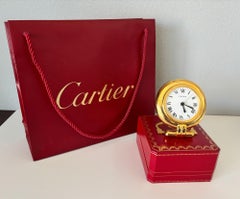 Cartier Colisee Art Deco 24K Gold-Plated Travel Desk Clock, 1990s