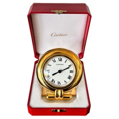 Cartier Colisee Art Deco 24K Gold-Plated Travel Desk Clock, 1990s