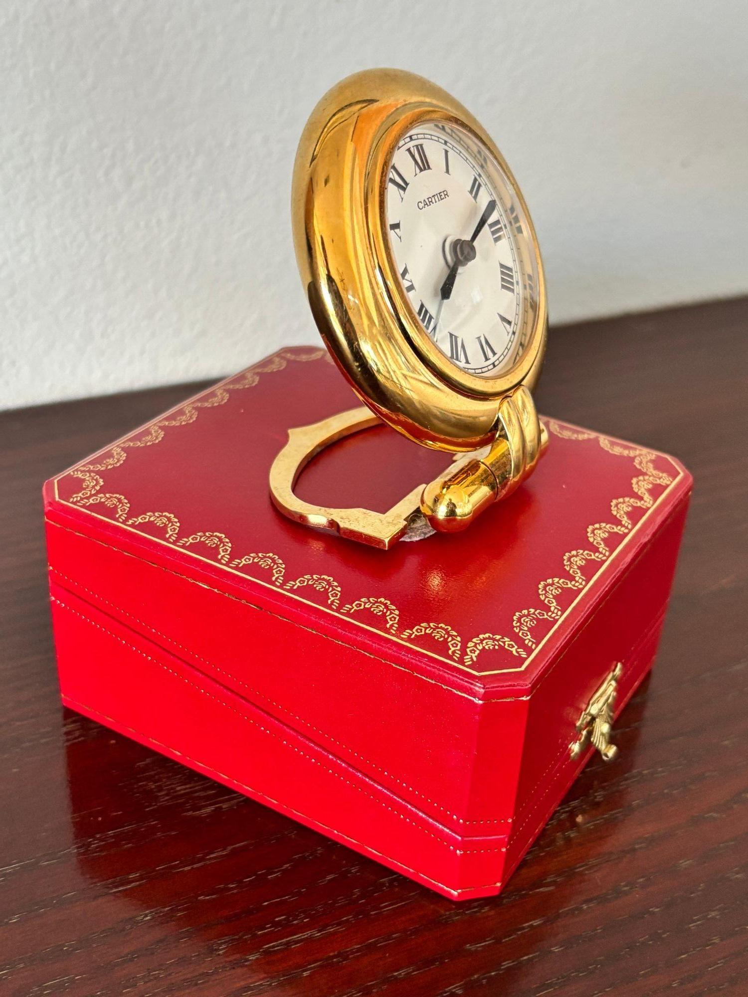 Cartier Colisee Art Deco Travel Desk Clock 24-Karat Gold-Plated For Sale 4