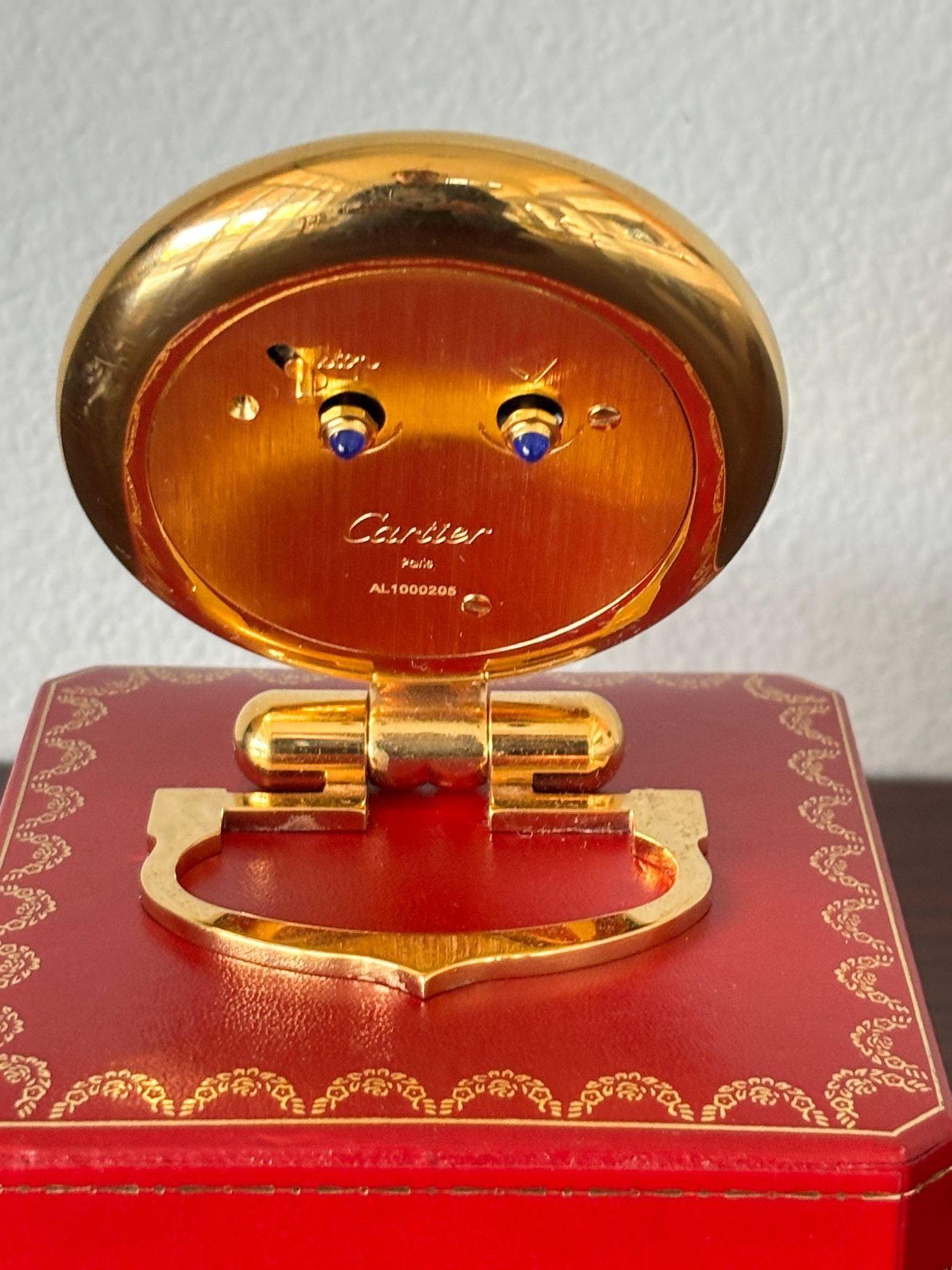 Cartier Colisee Art Deco Travel Desk Clock 24-Karat Gold-Plated For Sale 7