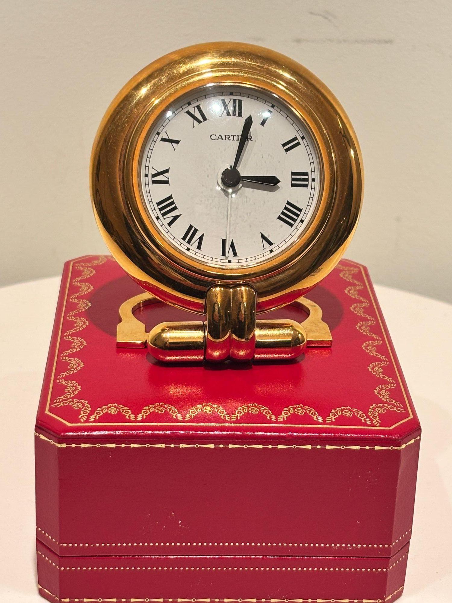 Cartier Colisee Art Deco Travel Desk Clock 24-Karat Gold-Plated 9