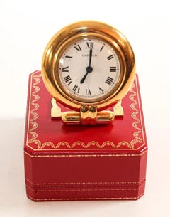 Cartier Colisee Art Deco Travel Desk Clock 24-Karat Gold-Plated