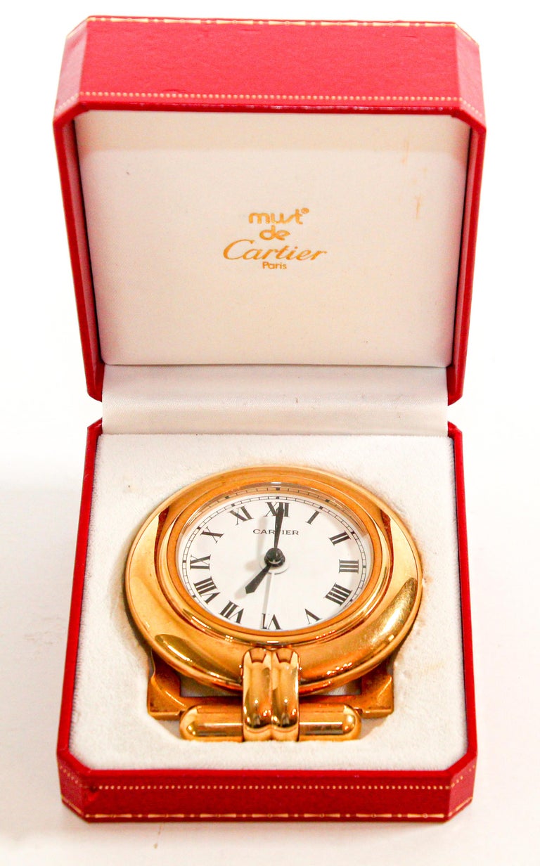 Cartier Colisee Art Deco Travel Desk Clock 24Karat GoldPlated at