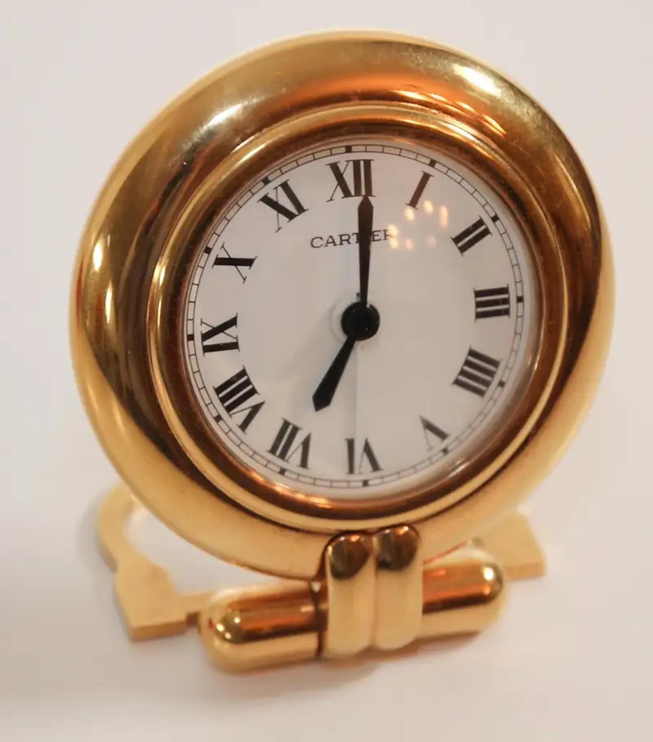 Ball Cut Cartier Colisee Art Deco Travel Desk Clock 24-Karat Gold-Plated