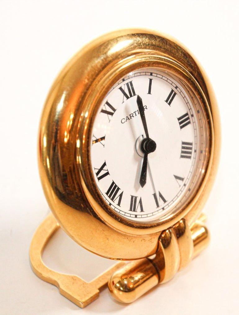 Hand-Crafted Cartier Colisee Art Deco Travel Desk Clock 24-Karat Gold-Plated