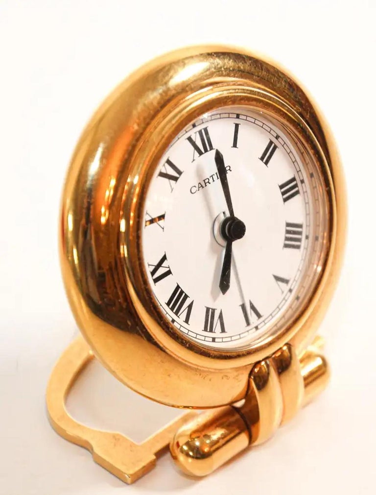 Cartier Colisee Art Deco Travel Desk Clock 24Karat GoldPlated For Sale at 1stDibs
