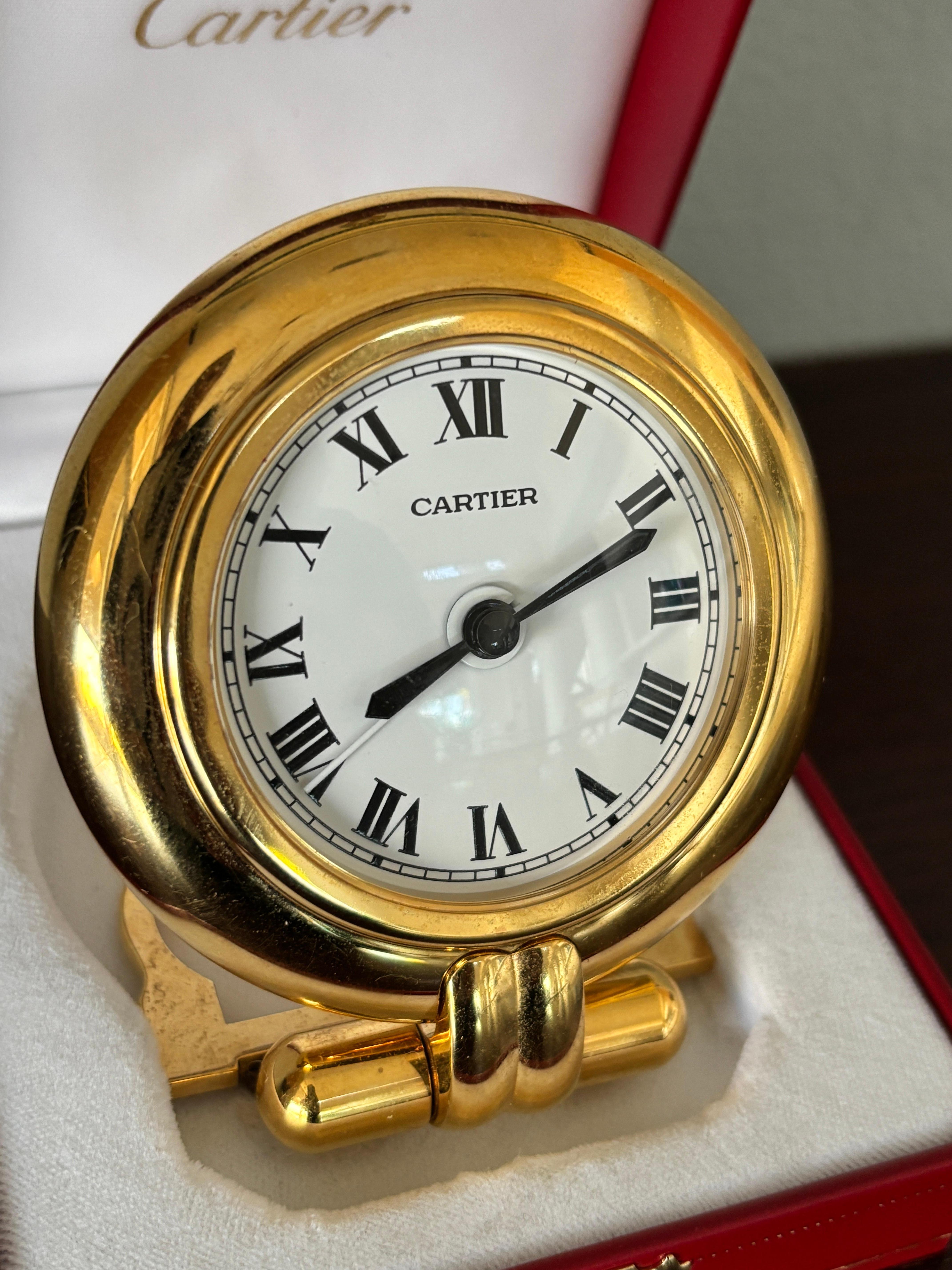 Cartier Colisee Art Deco Reise-Schreibtischuhr 24-Karat vergoldet (Kugelschliff)