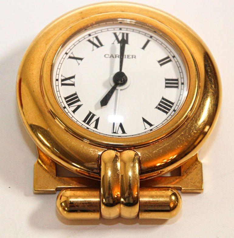 Cartier Colisee Art Deco Travel Desk Clock 24-Karat Gold-Plated In Good Condition In Moreno Valley, CA