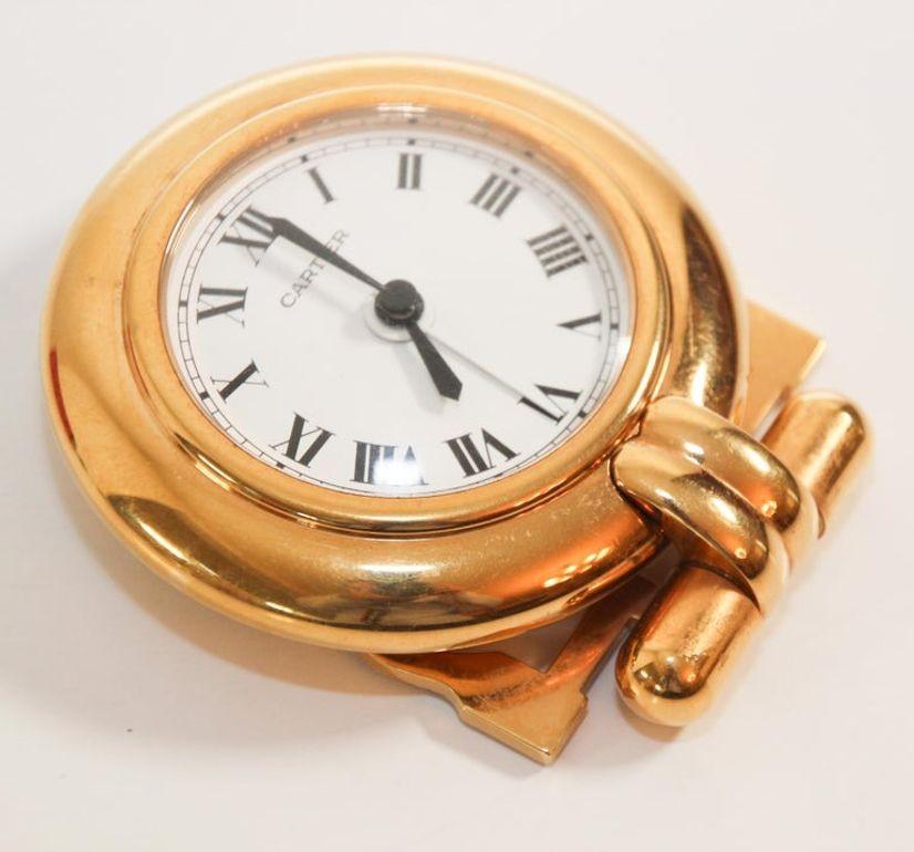 Gold Plate Cartier Colisee Art Deco Travel Desk Clock 24-Karat Gold-Plated