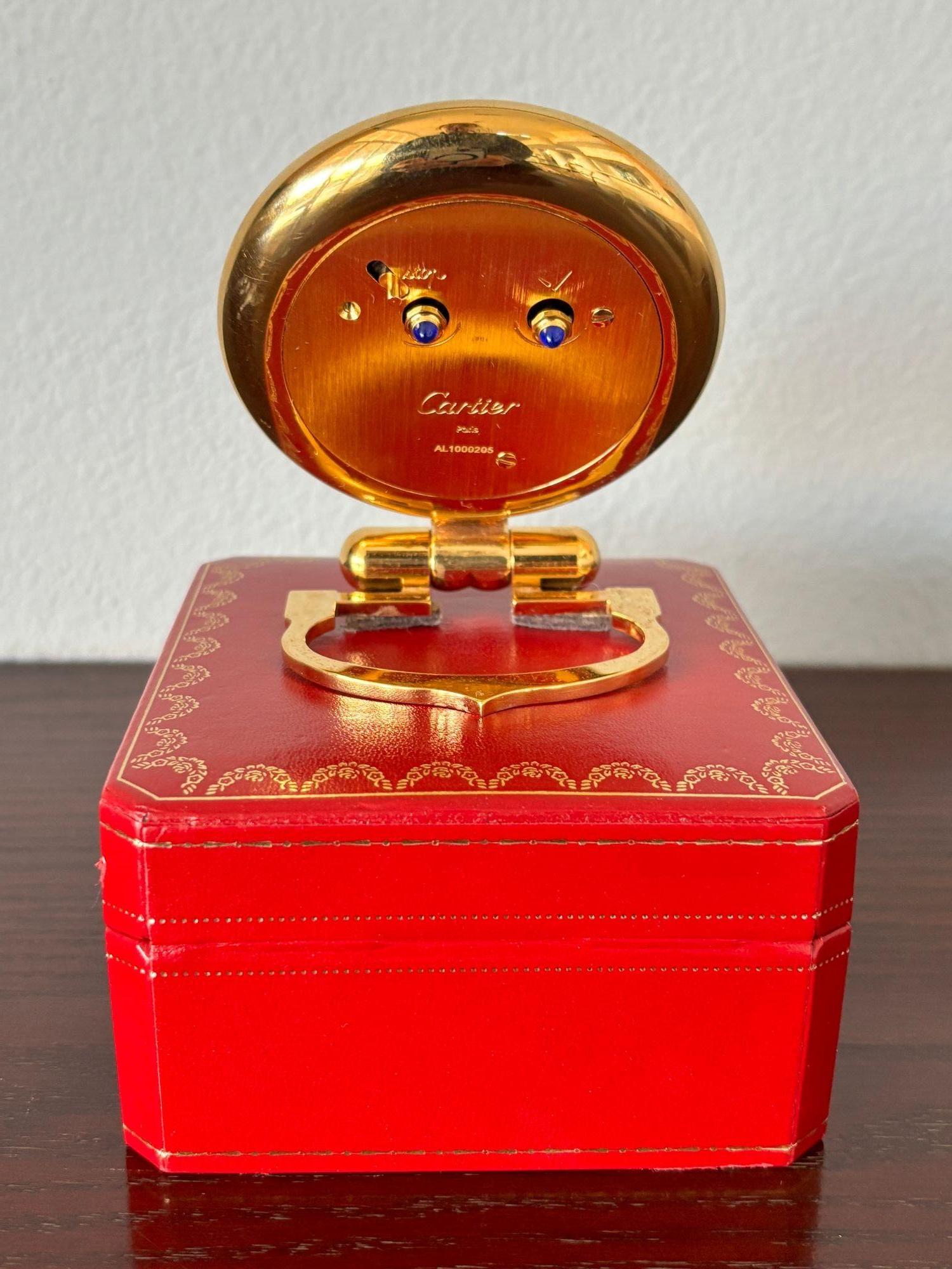 Cartier Colisee Art Deco Travel Desk Clock 24-Karat Gold-Plated For Sale 2