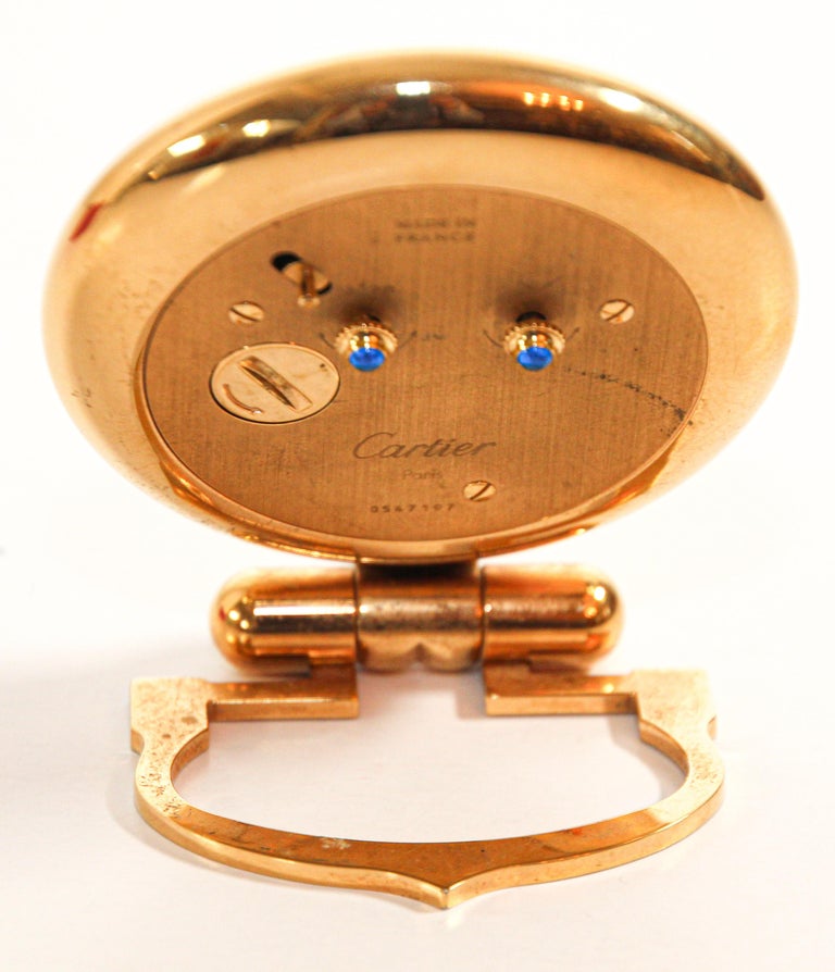 Cartier Colisee Art Deco Travel Desk Clock 24-Karat Gold-Plated For Sale 3