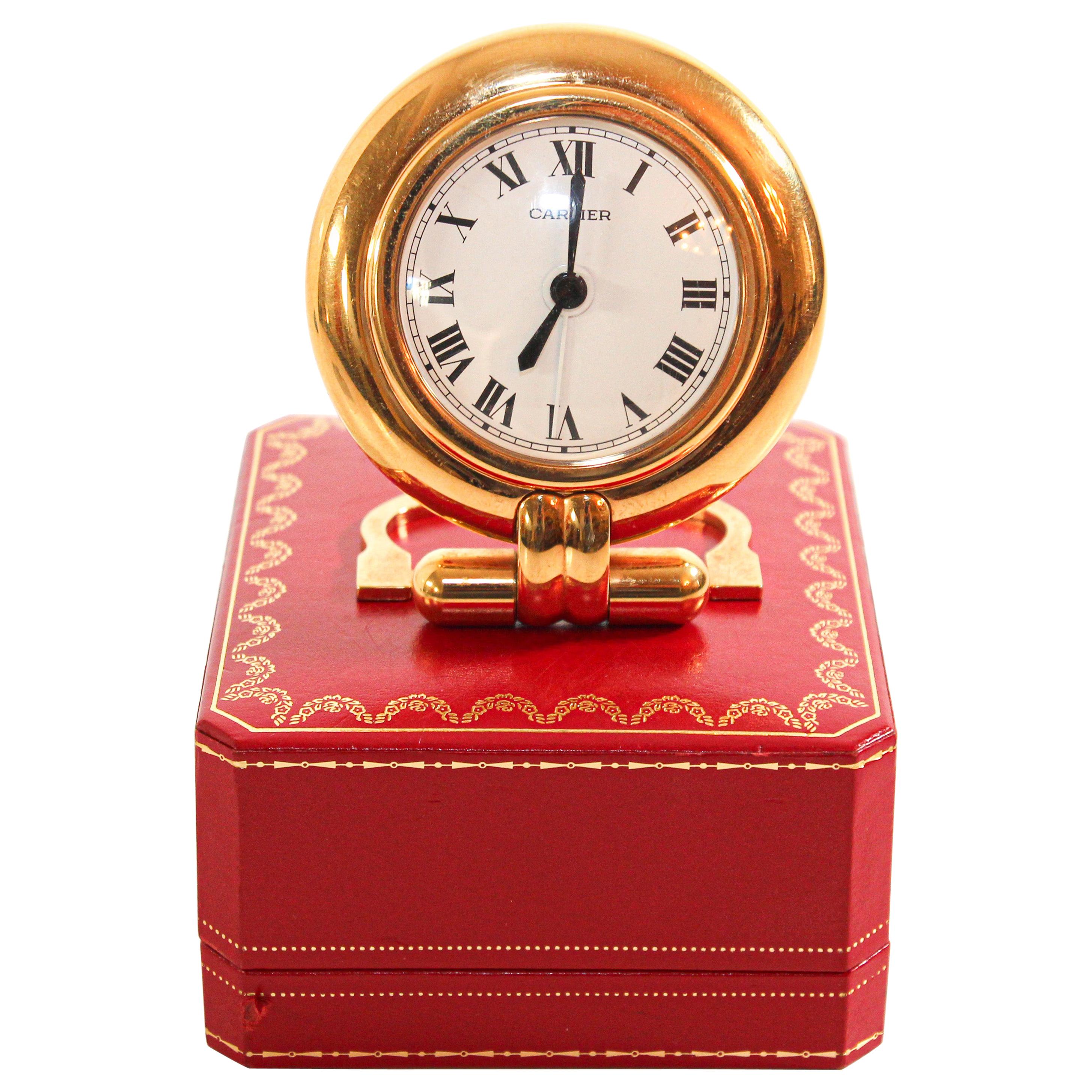 Cartier Colisee Art Deco Travel Desk Clock 24-Karat Gold-Plated
