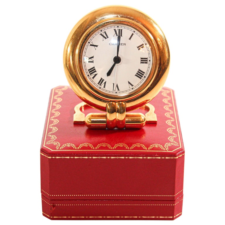 Cartier Colisee Art Deco Travel Desk Clock 24-Karat Gold-Plated For Sale
