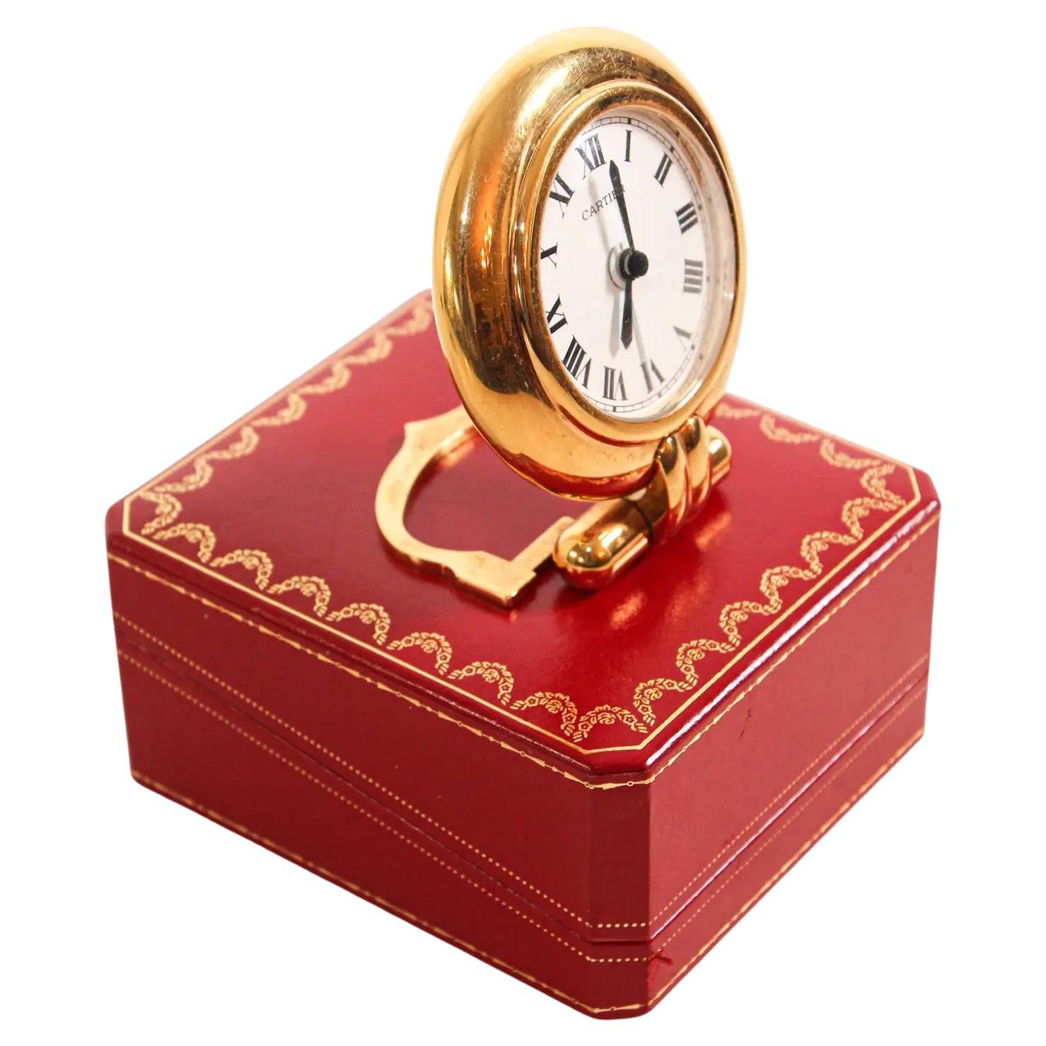 Cartier Colisee Art Deco Travel Desk Clock 24-Karat Gold-Plated