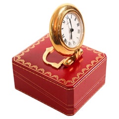 Retro Cartier Colisee Art Deco Travel Desk Clock 24-Karat Gold-Plated