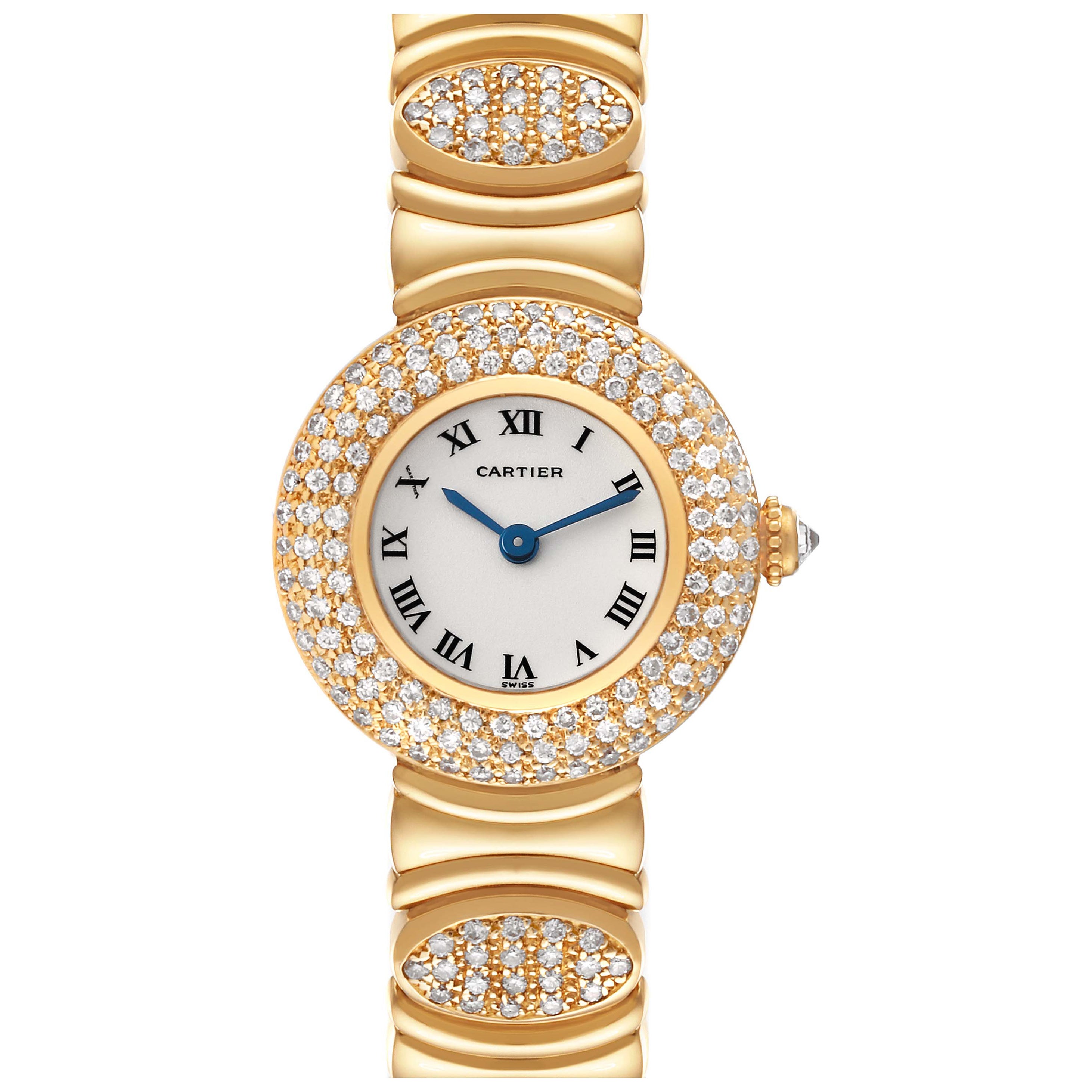 Cartier Montre Colisee Clasque d'Or pour femme en or jaune, cadran argenté et diamants