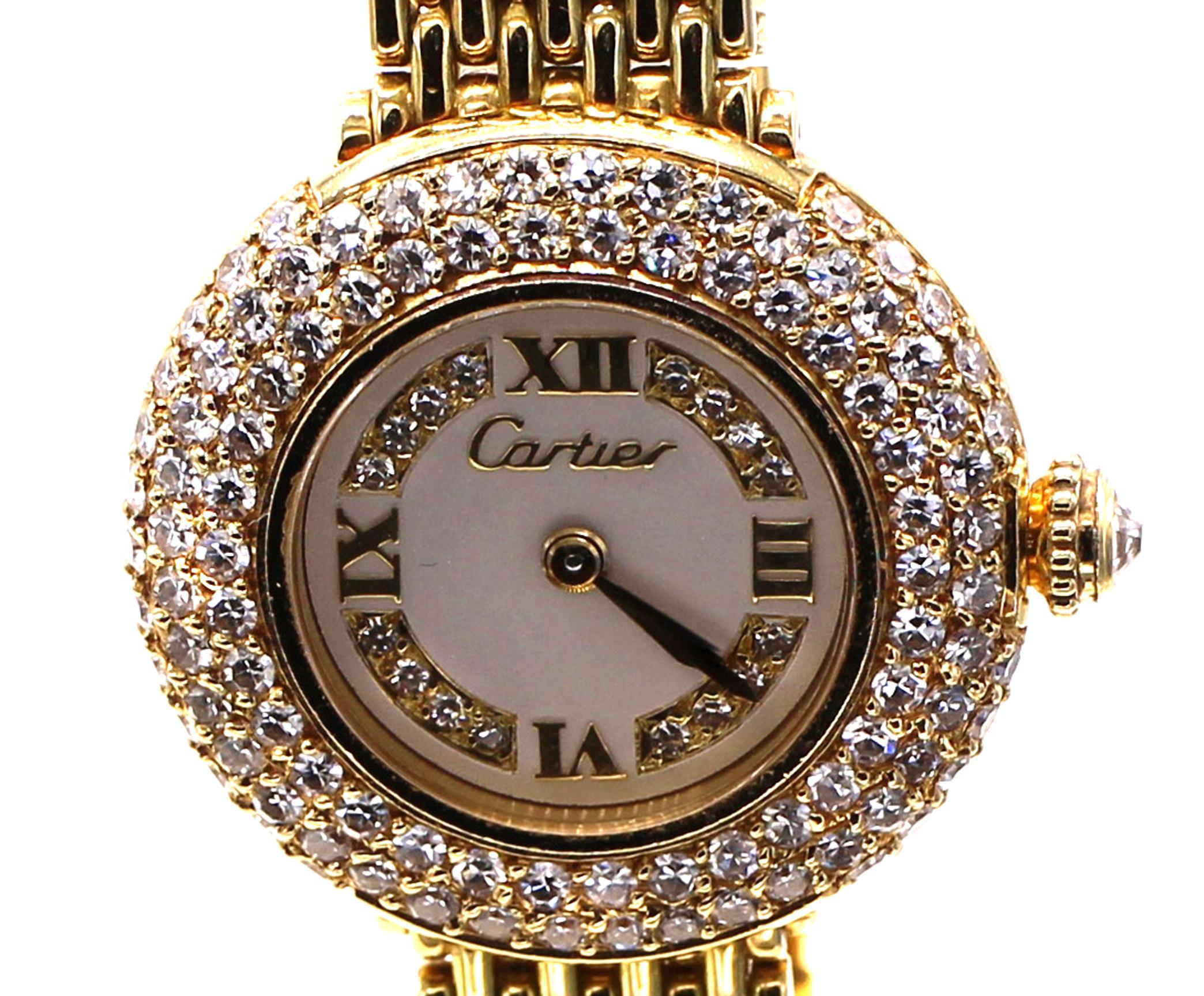 Round Cut Cartier Colisee Diamond 18 Karat Yellow Gold Wristwatch 