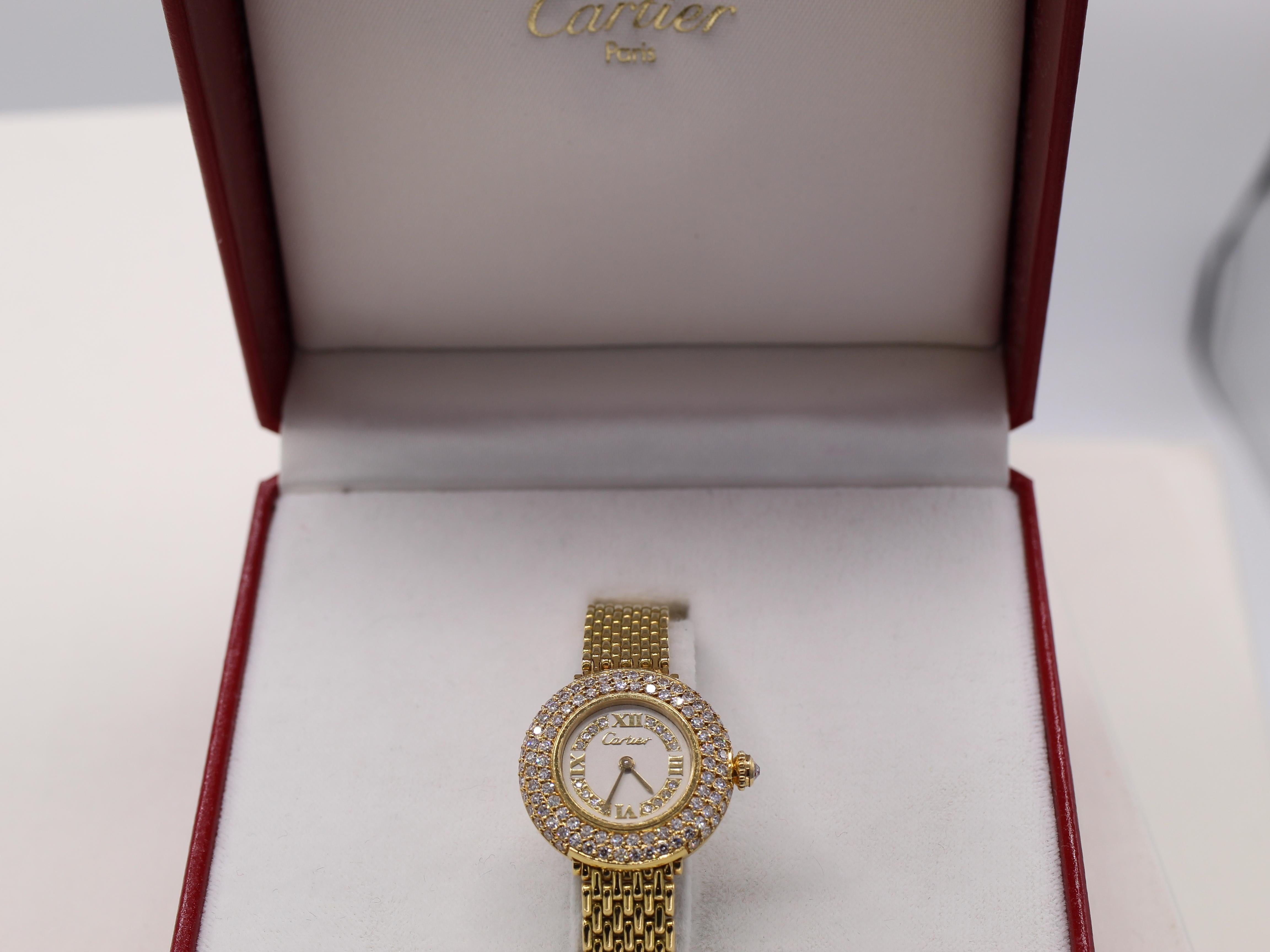 Cartier Colisee Diamond 18 Karat Yellow Gold Wristwatch  In Excellent Condition In New York, NY