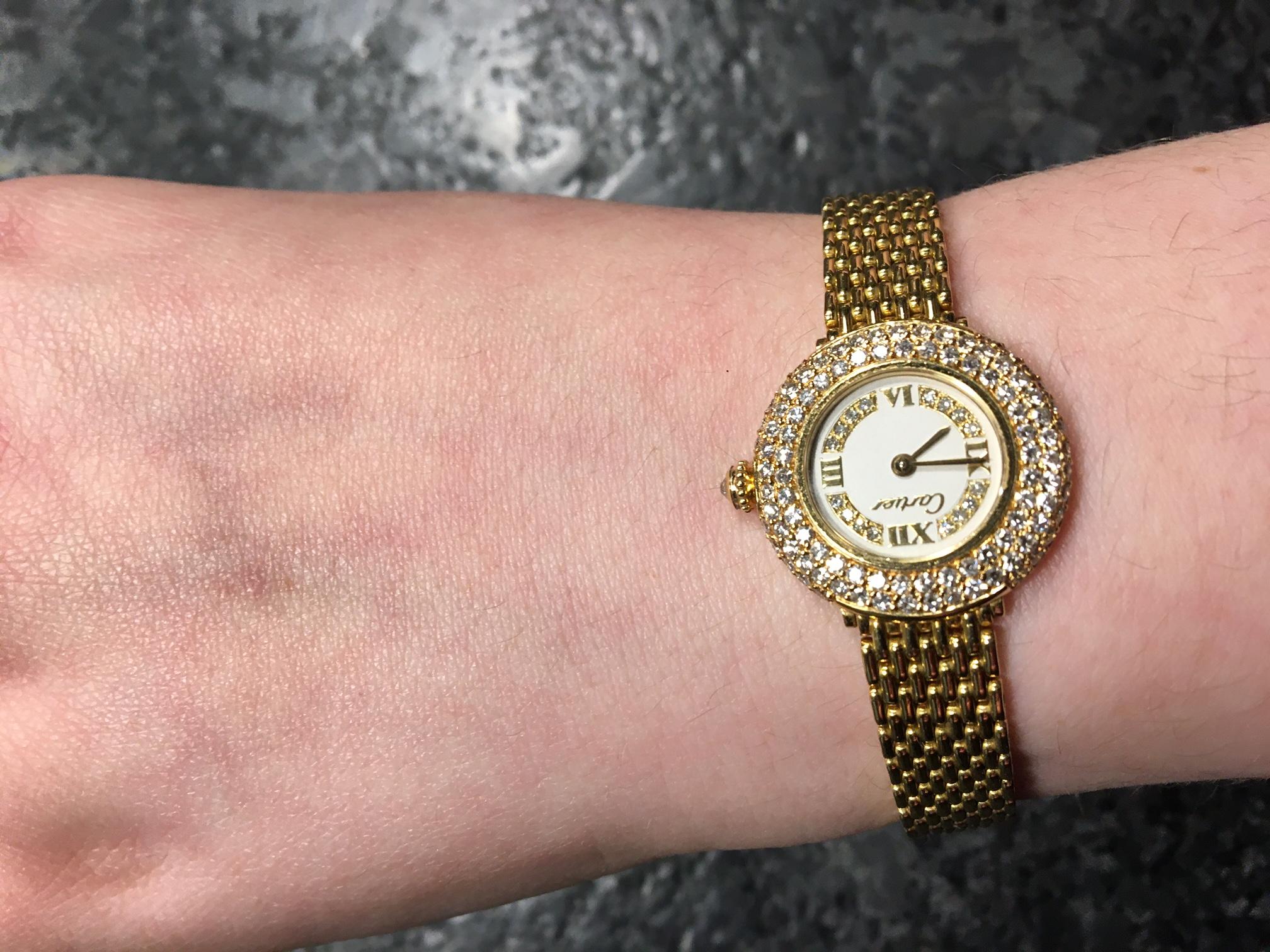 Women's or Men's Cartier Colisee Diamond 18 Karat Yellow Gold Wristwatch 