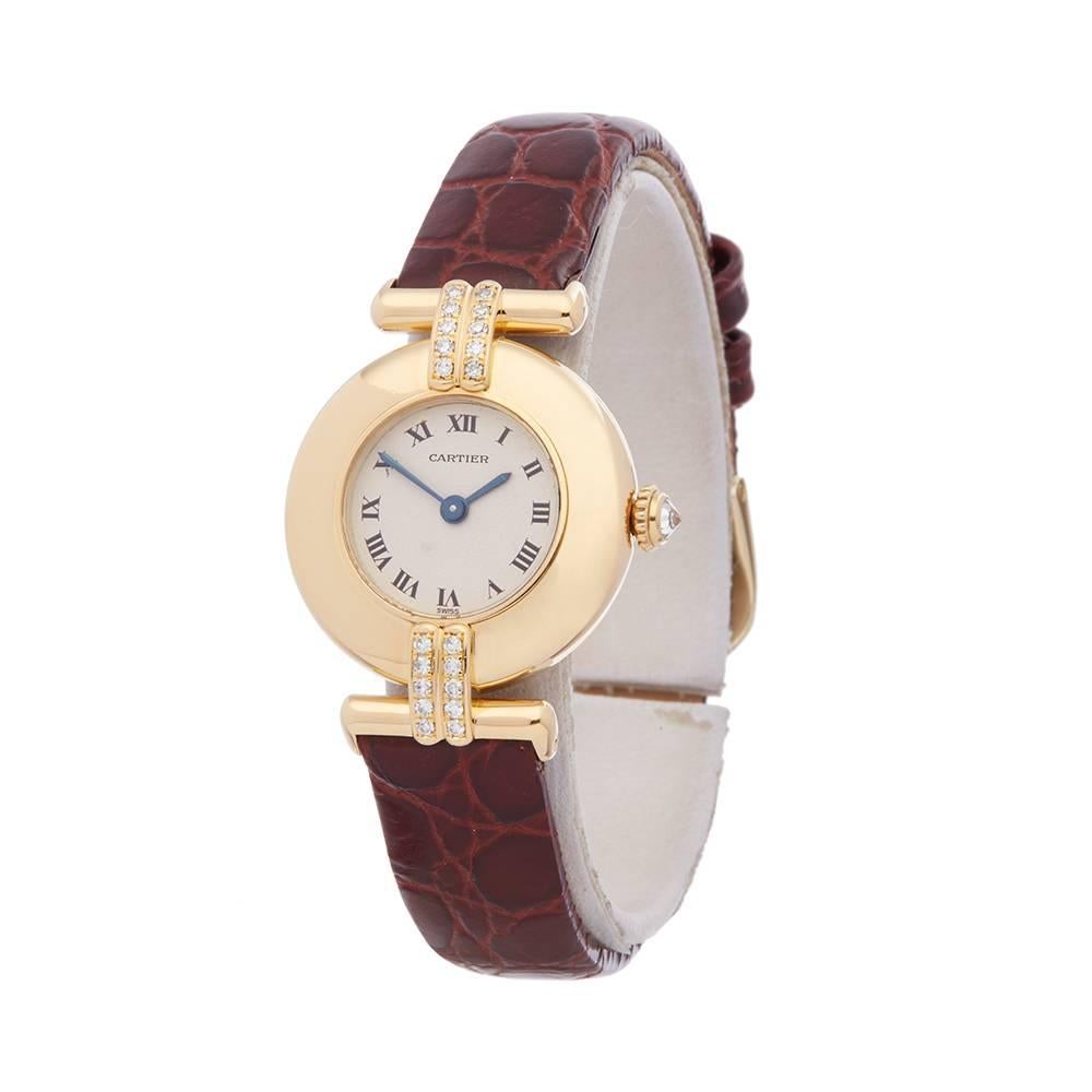 Ref: W4918
Manufacturer: Cartier
Model: Colisee
Model Ref: 1980
Age: 
Gender: Ladies
Complete With: Xupes Presentation Box
Dial: White Roman 
Glass: Sapphire Crystal
Movement: Quartz
Water Resistance: To Manufacturers Specifications
Case: 18k Yellow