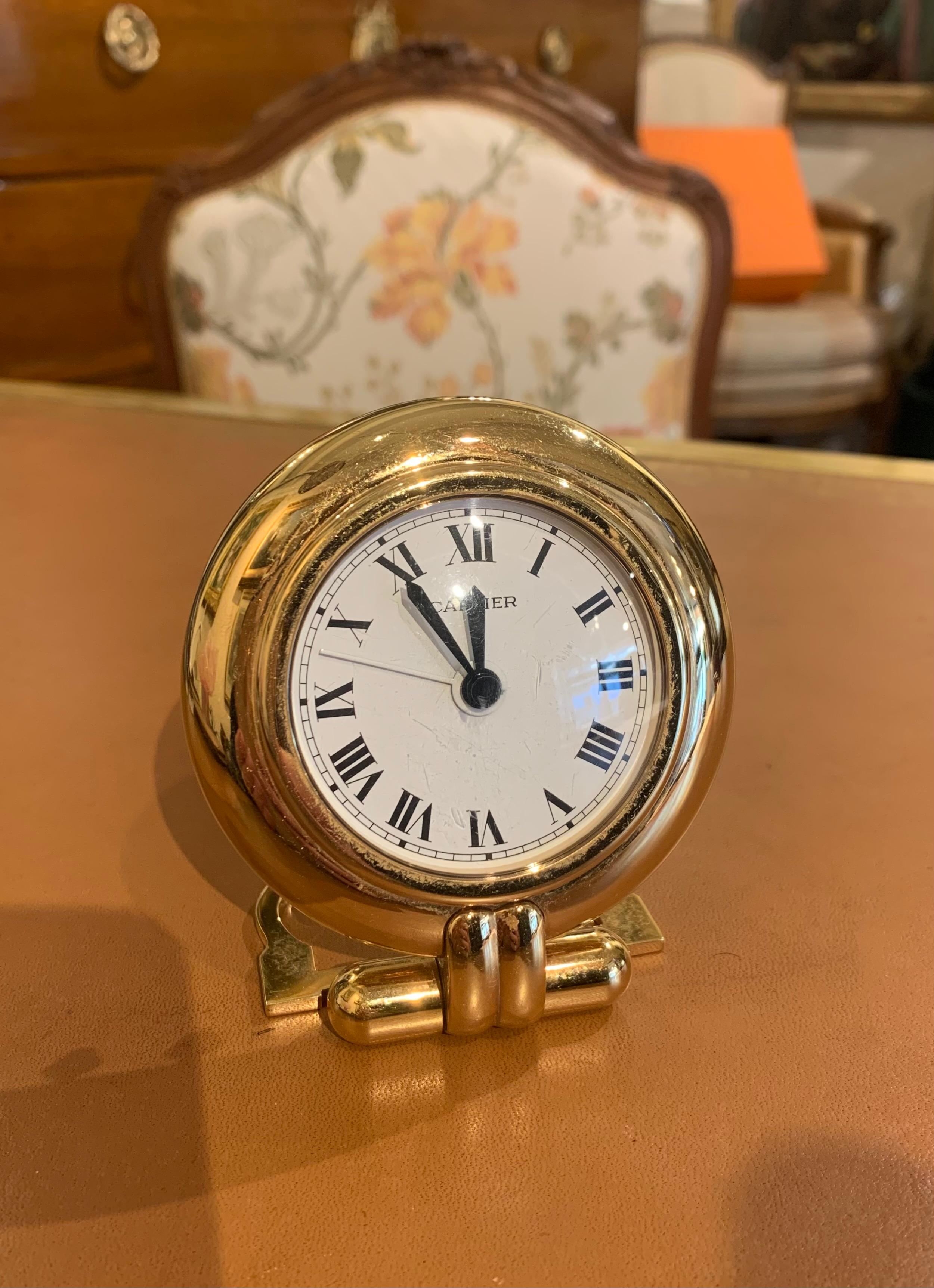 Women's or Men's Cartier Colisée Gold Plated Stainless Steel Desk Clock