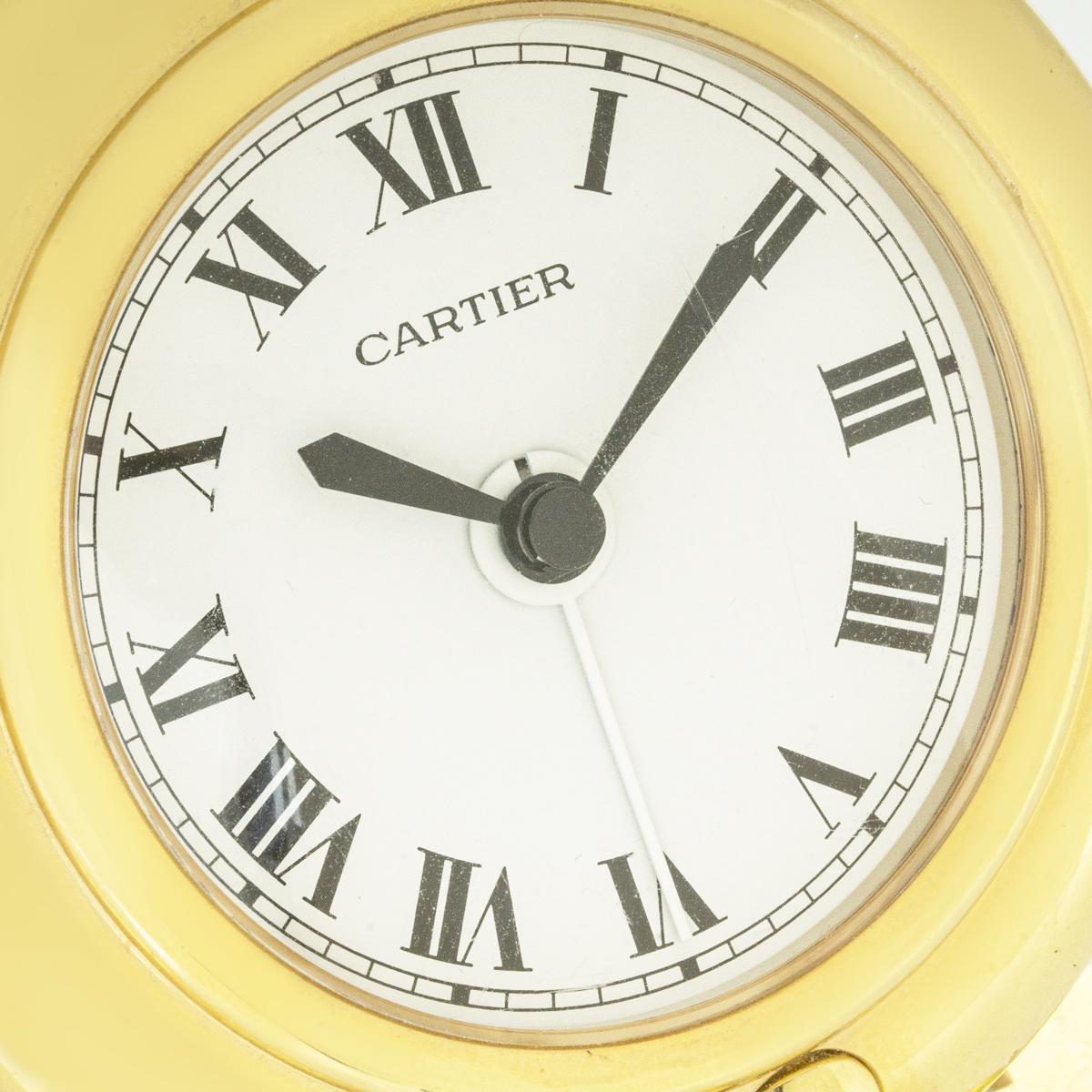 Cartier Colisee Gold Plated White Dial Quartz Desk Alarm Clock Art Decó en venta