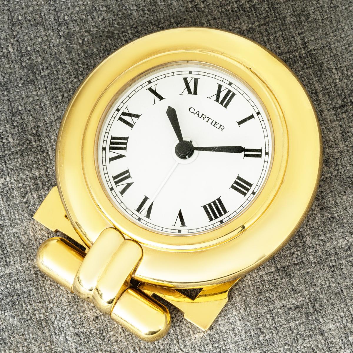 Cartier Colisee Gold Plated White Dial Quartz Desk Alarm Clock en venta 2