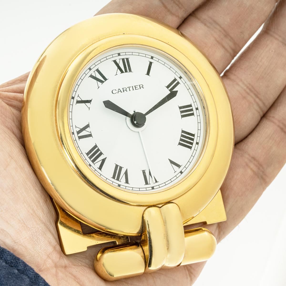 Cartier Colisee Gold Plated White Dial Quartz Desk Alarm Clock en venta 3
