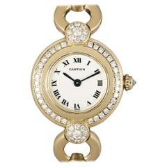 Cartier Colisee Damen 18 Karat Gelbgold Silber Zifferblatt Diamond Set Uhr