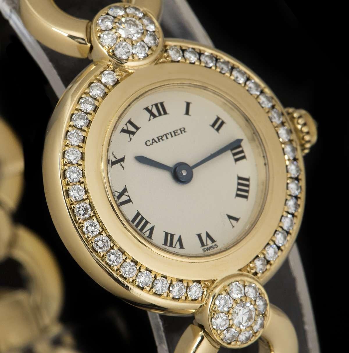 Cartier Colisee Ladies 18 Karat Yellow Gold Silver Dial Diamond Set Watch In Excellent Condition In London, GB