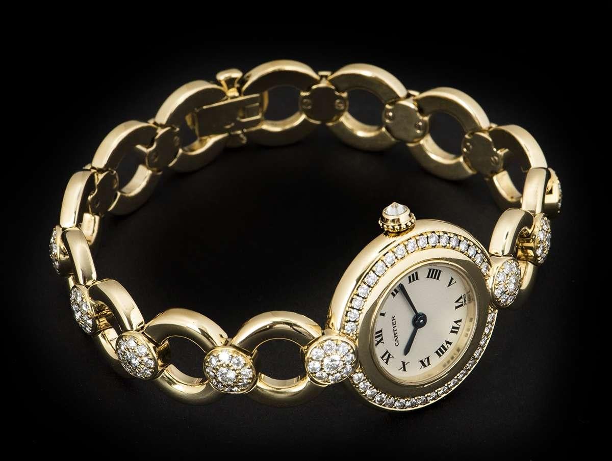 Women's Cartier Colisee Ladies 18 Karat Yellow Gold Silver Dial Diamond Set Watch